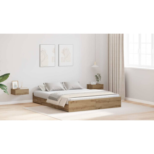 VidaXL vidaXL Storage Bed Frame Artisan Oak 140 x 200 cm Engineered Wood 2