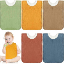 5 Pcs Large Muslin Pullover Baby Bibs Full Coverage Toddler Slip on Absorbent Bib Waterproof Toddler Towel Bibs Colorful Drooling Towel for Feeding an