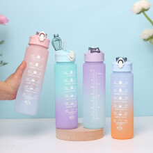 (Rose, 701-800ml) Gradient Straw Plastic Water Bottle Outdoor Sports Bottle 750ml Leakproof Portable Gym Water Jug