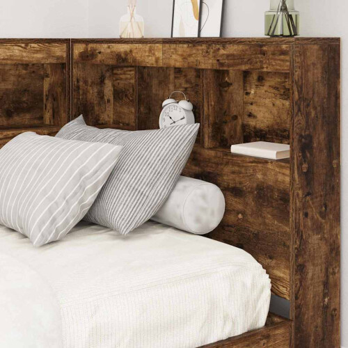 VidaXL vidaXL Storage Headboard with Shelf Smoked Oak 80 cm Engineered Wood 1