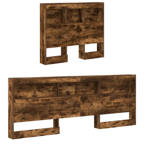 VidaXL vidaXL Storage Headboard with Shelf Smoked Oak 80 cm Engineered Wood 2