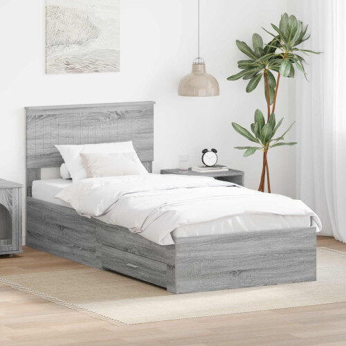 VidaXL vidaXL Bed Frame with Drawer Grey Sonoma 90 x 190 cm Engineered Wood