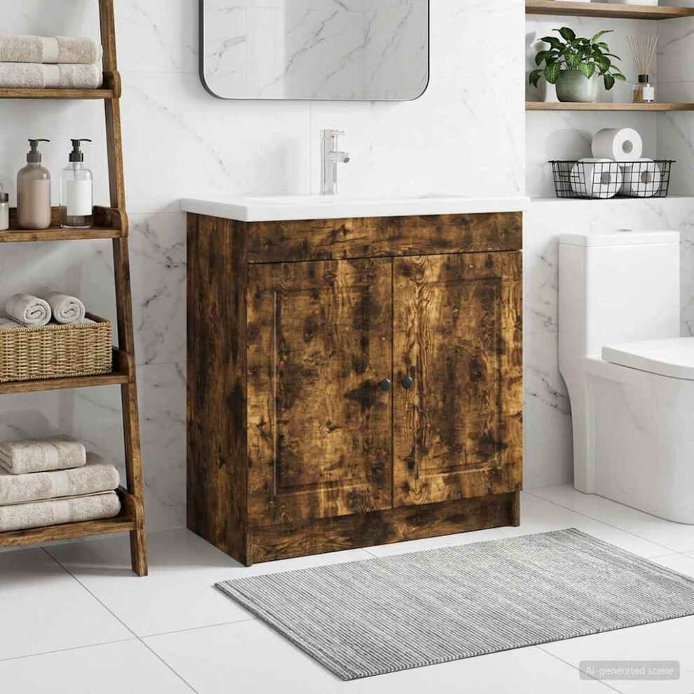 Vidaxl Bathroom Under Sink Cabinet Smoked Oak 78.5 X 37.5 X 81 Cm