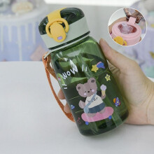 (Matches the image, 650ml) Creative Cartoon Kids Water Bottle 400/650ML Leakproof Straw Cup Portable Plastic Water Cup for Outdoor Sports