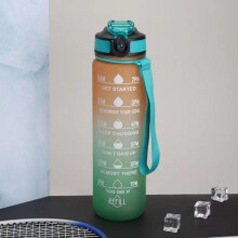 (Blue-purple, 1000ml) Gradient Sports Outdoor Fitness Straw Cup with Scale and Lanyard, Large Capacity Portable Water Bottle