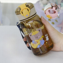 (Matches the image, 400ml) Creative Cartoon Kids Water Bottle 400/650ML Leakproof Straw Cup Portable Plastic Water Cup for Outdoor Sports
