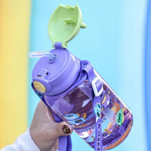 (Matches the image, 400ml) Creative Cartoon Kids Water Bottle 400/650ML Leakproof Straw Cup Portable Plastic Water Cup for Outdoor Sports