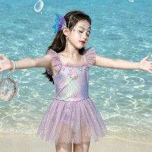 (Light purple, 90cm) 2026 New Baby Girls Mermaid Princess Iridescent Swimsuit Toddler Kids Bathing Suit for Pool Beach