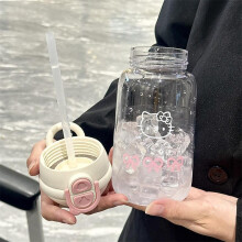 (Matches the image) Hello Kitty 500ml Straw Cup Cute Portable Plastic Cup Double Drinking Sports Leak Proof Water Cup Gift for Girls