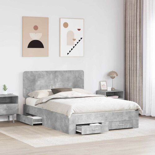 VidaXL vidaXL Bed Frame Concrete Grey 150 x 200 cm Engineered Wood 2