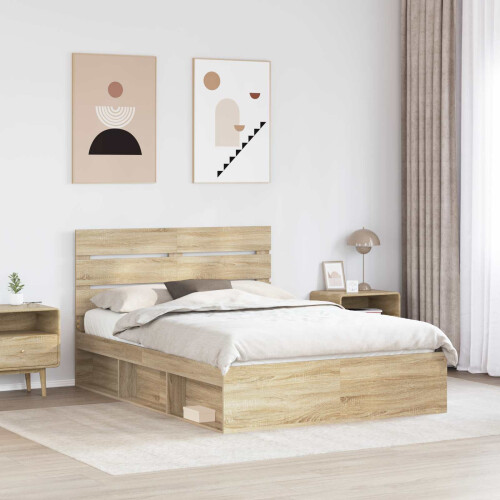 VidaXL vidaXL Bed Frame Sonoma Oak 150 x 200 cm Solid Pine Wood 2