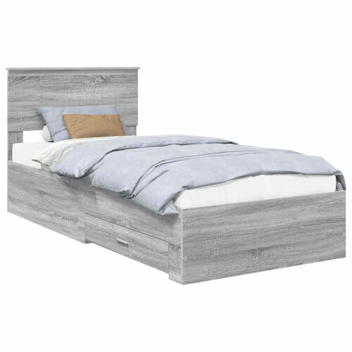 VidaXL vidaXL Bed Frame with Drawer Grey Sonoma 90 x 190 cm Engineered Wood 1