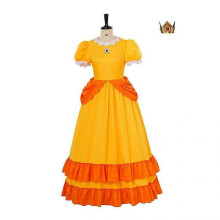 (XL) Princess Daisy Cosplay Costume Elegant Yellow Gown with Crown