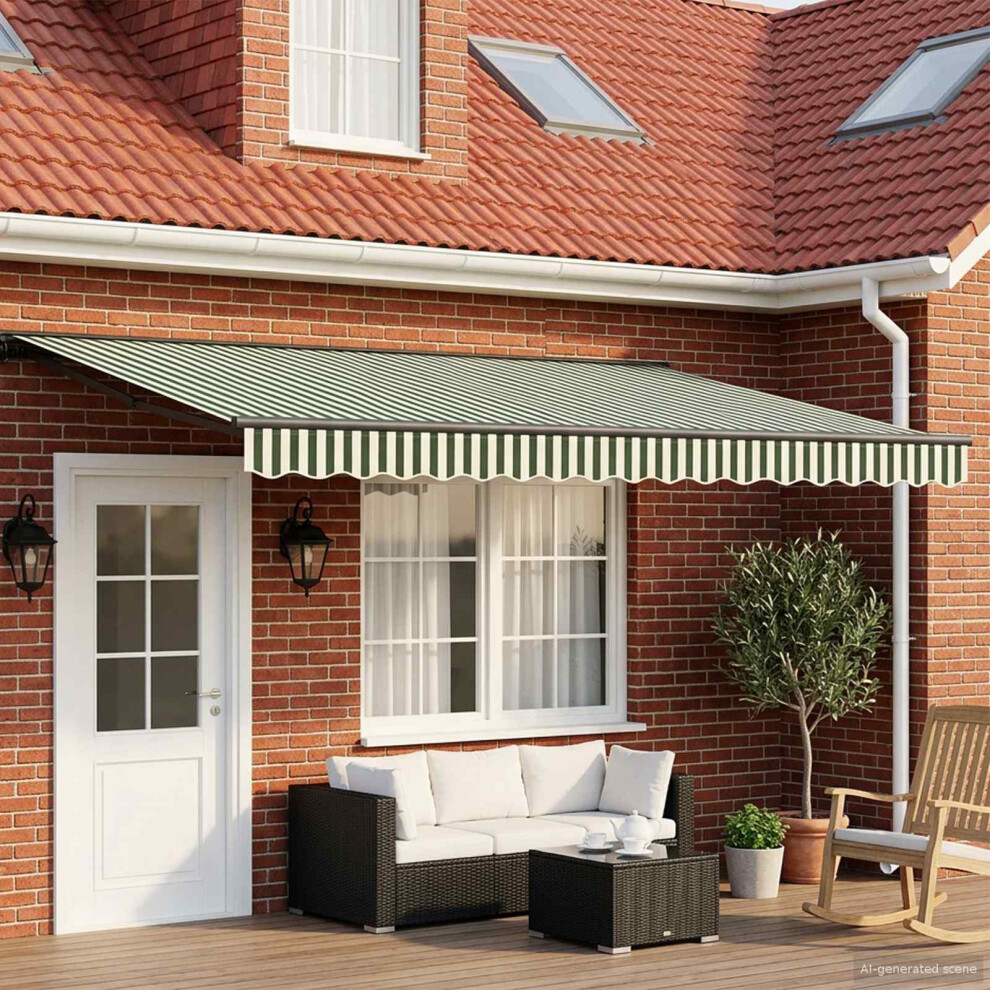 Vidaxl Manual Retractable Awning Green And White 4 X 3.5 M