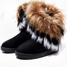 (37, black) Ladies Flat Ankle Boots Colorful Furry Winter Boots for Women Comfortable Casual Shoes