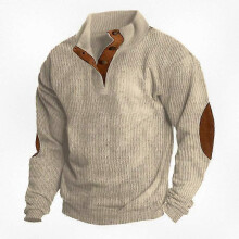(5XL, Apricot) Men's Corduroy Button Up Shirt with Lapel Collar Long Sleeve Pullover Sweater