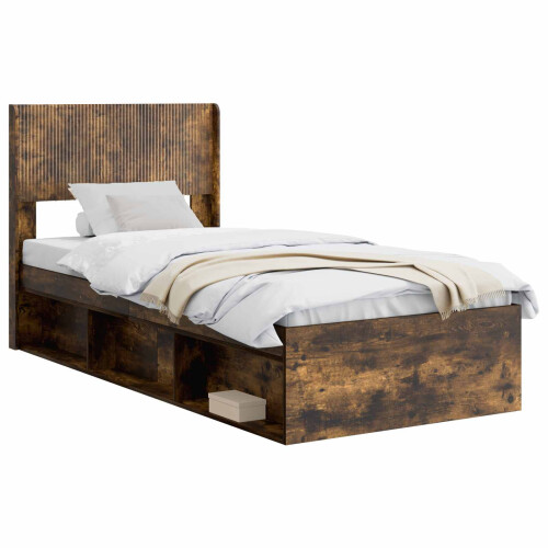 VidaXL vidaXL Bed Frame with Storage and Headboard Smoked Oak 75 x 190 cm 1