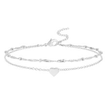 Bracelet de cheville étanche pour femme, ajustable, avec pendentif cœur et chaîne de perles à plusieurs rangs, en acier inoxydable