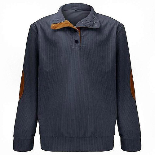 (M, Blue) Men's Corduroy Button Up Shirt with Lapel Collar Long Sleeve Pullover Sweater 1