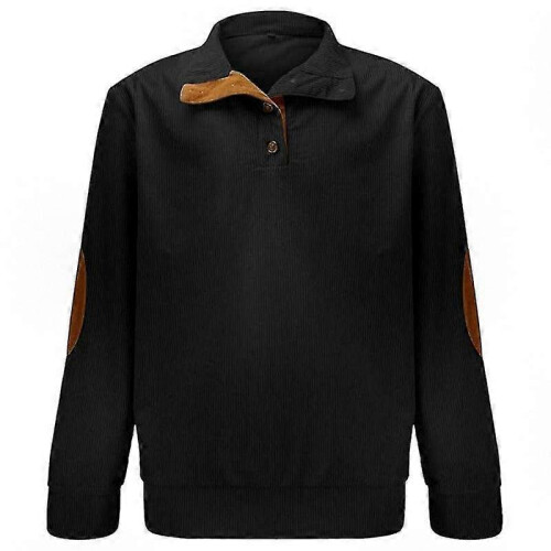 (S, Black) Men's Corduroy Button Up Shirt with Lapel Collar Long Sleeve Pullover Sweater 1