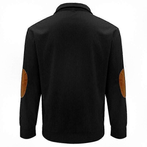 (M, Black) Men's Corduroy Button Up Shirt with Lapel Collar Long Sleeve Pullover Sweater 2