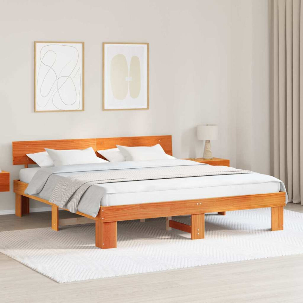Vidaxl Bed Frame With Headboard Wax Brown 180 X 200 Cm Solid Pine Wood
