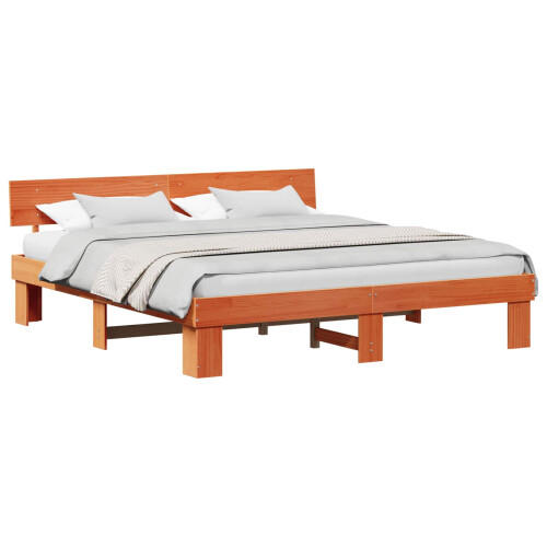 VidaXL vidaXL Bed Frame with Headboard Wax Brown 180 x 200 cm Solid Pine Wood 1