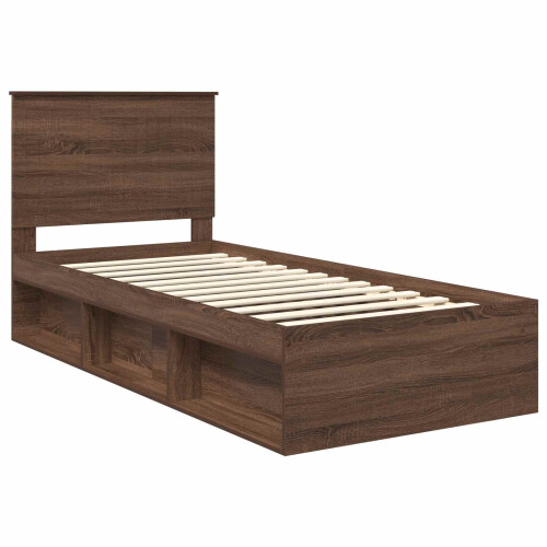 VidaXL vidaXL Bed Frame with Headboard Brown Oak 90 x 200 cm Solid Pine Wood 2