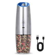 Rechargeable Electric Salt and Pepper Grinder, Adjustable Electric Salt and Pepper Grinder Silver