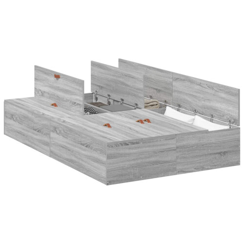 VidaXL vidaXL Storage Bed Frame Grey Sonoma 120 x 200 cm Engineered Wood 1