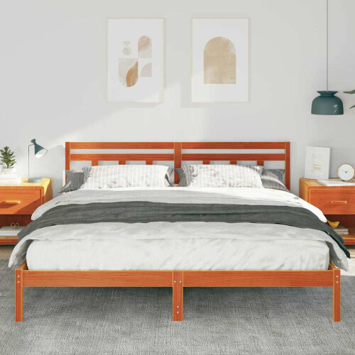VidaXL vidaXL Bed Frame with Headboard Brown Pine wood 2