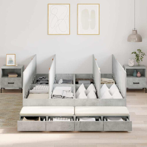 VidaXL vidaXL Storage Bed Frame Concrete Grey 150 cm Engineered Wood 2