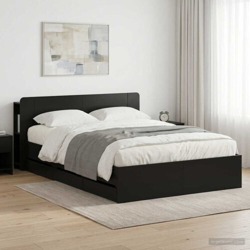 VidaXL vidaXL Bed Frame with Storage Black 150 x 200 cm Engineered Wood