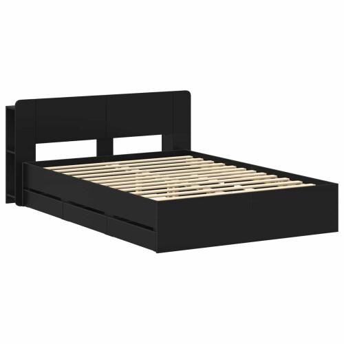 VidaXL vidaXL Bed Frame with Storage Black 150 x 200 cm Engineered Wood 2