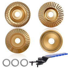 5PCS Wood Carving Disc Set for 4in or 4-1/2in Angle Grinder,Flat Arc Oblique Parallel Grinding Wheels with Wrench