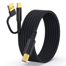 Cavo di collegamento per stampante intrecciato da 3 m USB/Tipo-C a USB Tipo-B quadrato 2 in 1