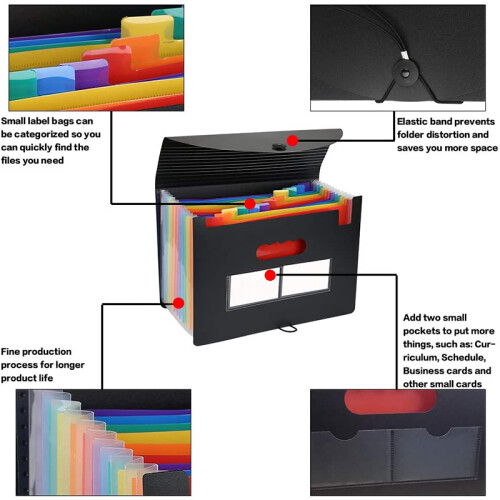Expanding File Folder 12 Pockets File Organizer Filing Box,A4 Accordion Bill/Document/Receipt Folders with Colored Tabs 1