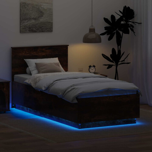 VidaXL vidaXL Bed Frame Smoked Oak 100 x 200 cm Engineered Wood 2