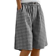 Women Gingham Knee Length Shorts Baggy Pajama Shorts-Black M