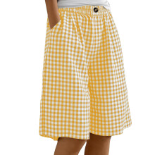 Women Gingham Knee Length Shorts Baggy Pajama Shorts-Yellow S