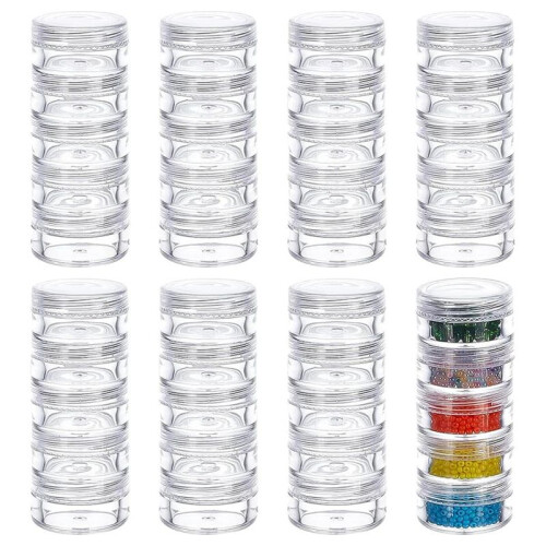 5G/5ML Stackable Round Plastic Containers 8 Column(5 Layer/Column) Bead Storage Jars for Seed Beads Diamond Drills 1