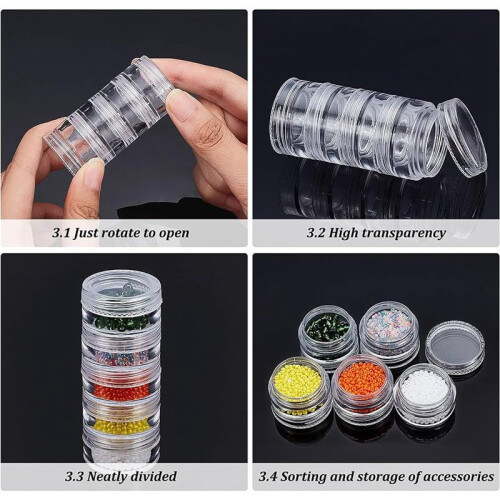 5G/5ML Stackable Round Plastic Containers 8 Column(5 Layer/Column) Bead Storage Jars for Seed Beads Diamond Drills 2