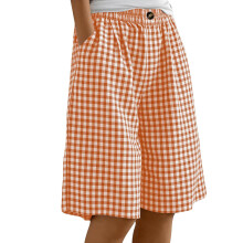 Women Gingham Knee Length Shorts Baggy Pajama Shorts-Orange XXL
