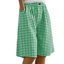 Women Gingham Knee Length Shorts Baggy Pajama Shorts-Green XXL