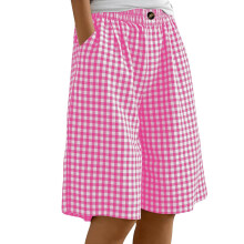 Women Gingham Knee Length Shorts Baggy Pajama-Peach pink M