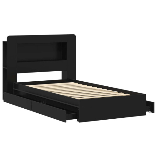 VidaXL vidaXL Bed Frame with Storage Black 90 x 190 cm Engineered Wood 2
