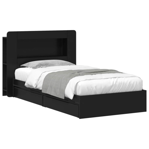 VidaXL vidaXL Bed Frame with Storage Black 90 x 190 cm Engineered Wood 1