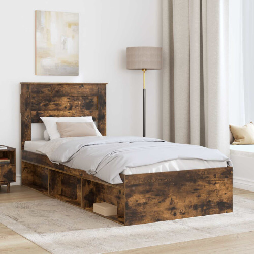 VidaXL vidaXL Bed Frame with Headboard Smoked Oak 75 x 190 cm Solid Pine Wood 2