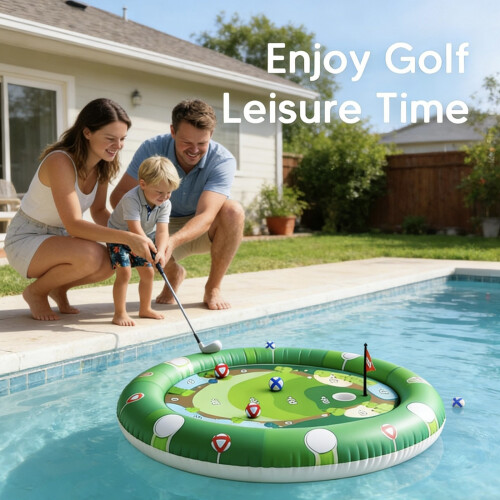 Large Inflatable Golf Area For Pools Comes With Putter Flags And