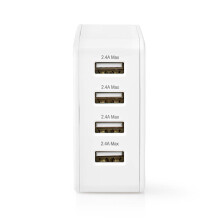 Vægoplader | 24 W | Hurtigopladningsfunktion | 4x 2.4 A | Antal output: 4 | 4x USB-A | Uden Kabel | Single Voltage Output